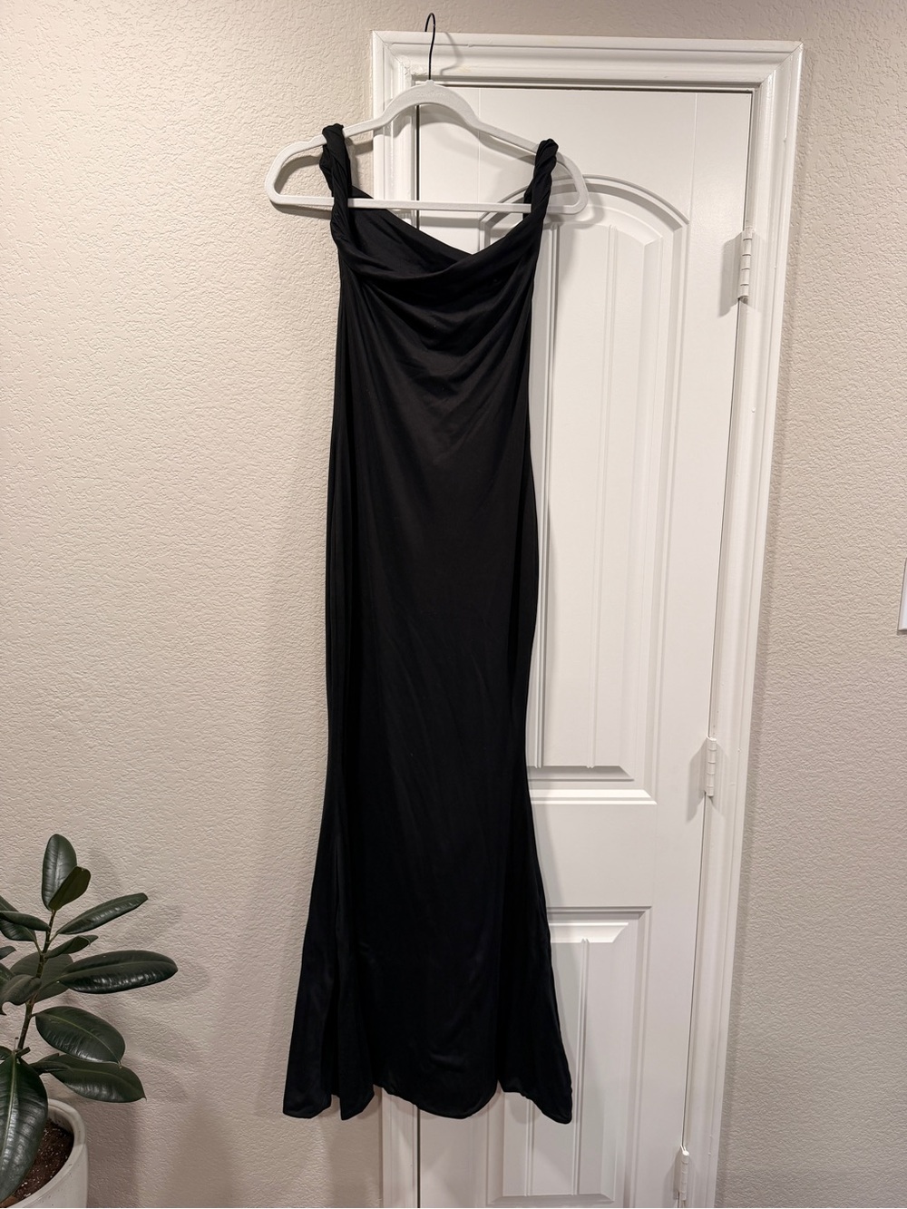 Black Maxi Dress with Asymmetrical Twisted Strap Details